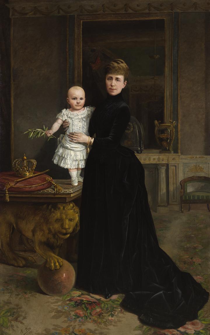 MANUEL YUS Y COLÁS. María Cristina de Habsburgo-Lorena con Alfonso XIII niño