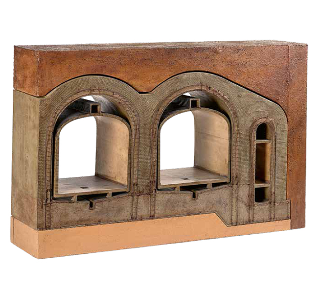 José Yárnoz Larrosa (b. Pamplona, 1884 – d. Madrid, 1966). ‘Architect’s model of Underground Vault cross-section’, 1932. Wood, plaster, metal and wallpaper. Scale 1:20. Banco de España Collection