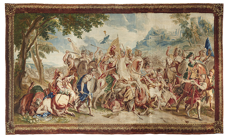 Urbanus Leyniers. Según diseño de Augustin Coppens y Victor Janssens (Bruselas). La batalla de Cimón. De la serie Hombres. ilustres de Plutarco, 1729-1745. 354 x 651 cm. Colección Banco de España.
