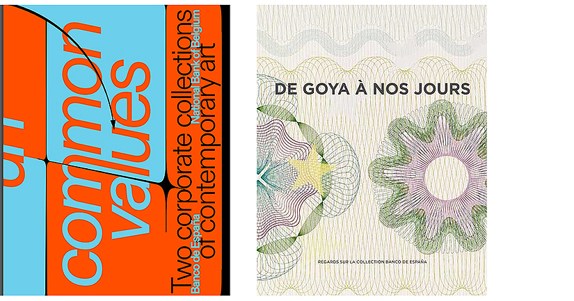 Portadas de los libros (un)common values. Two corporate collections of contemporary art y De Goya à nos Jous. Regards sur la collection Banco de España