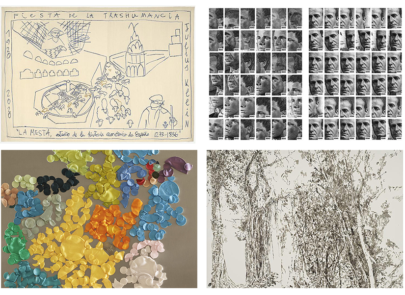 Patricia Esquivias. Fiesta de la trashumancia 2020, 2020 | Francesc Ruiz. Marcar, 2016 [detalle] | Rubén Grilo. Mongrels #4, 2019 [detalle] | Fritzia Irízar. Sin título (Plantas selva yucateca en peligro de extinción), 2020-2021. Colección Banco de España