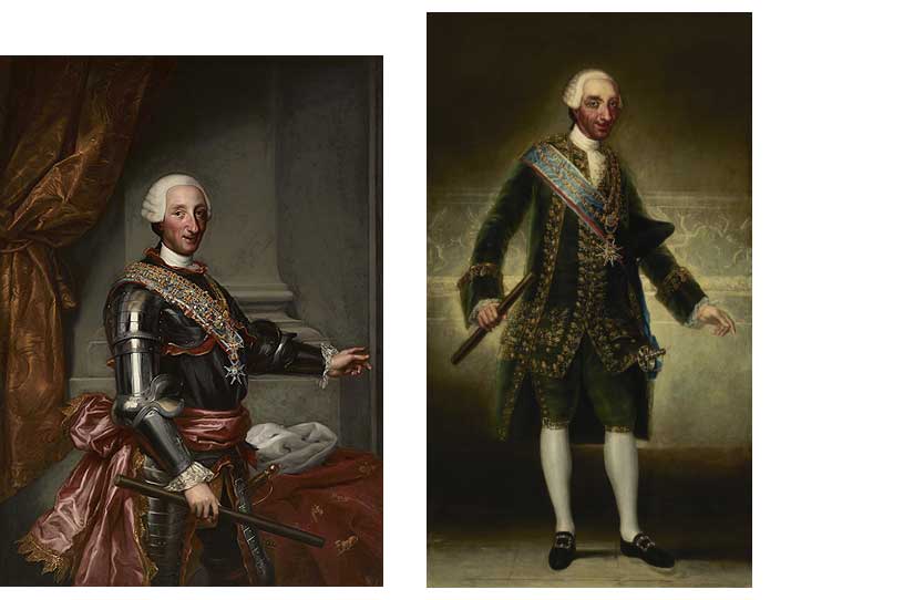 Mariano Salvador Maella (Taller de): 'Carlos III con armadura' (1783) | Francsico de Goya y Lucientes: 'El rey Carlos III' (1786)