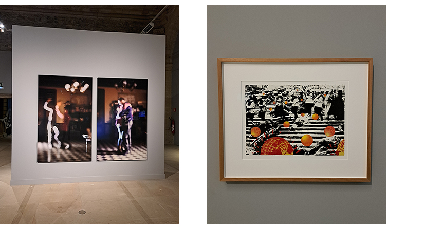 Las obras Abrazo y lucha II (Eulàlia Valldosera, 1997) y Odessa (Rogelio López Cuenca, 1992) en la exposición Los nuevos 90. San Telmo Museoa. 