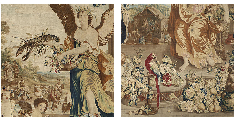 Gerard Peemans. Detalle de los tapices correspondientes a los meses de mayo / junio y septiembre / octubre (c. 1679)