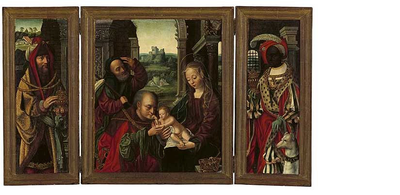 Joos van Cleve: Tríptico de la Adoración de los Reyes Magos (c. 1500)