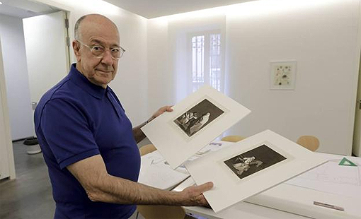 José María Viñuela con dos grabados de Giya