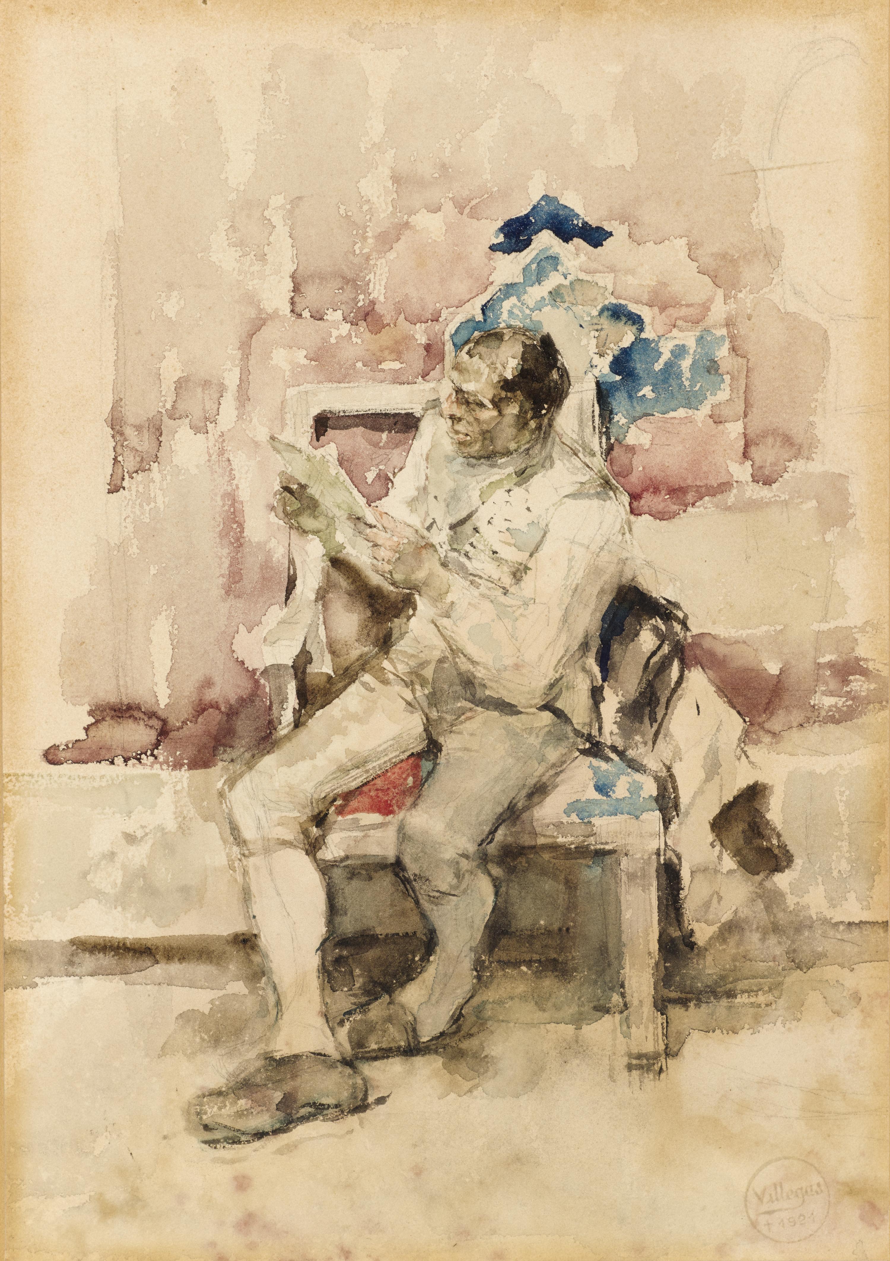 Hombre sentado leyendo una hoja [Man Seated Reading a Letter]