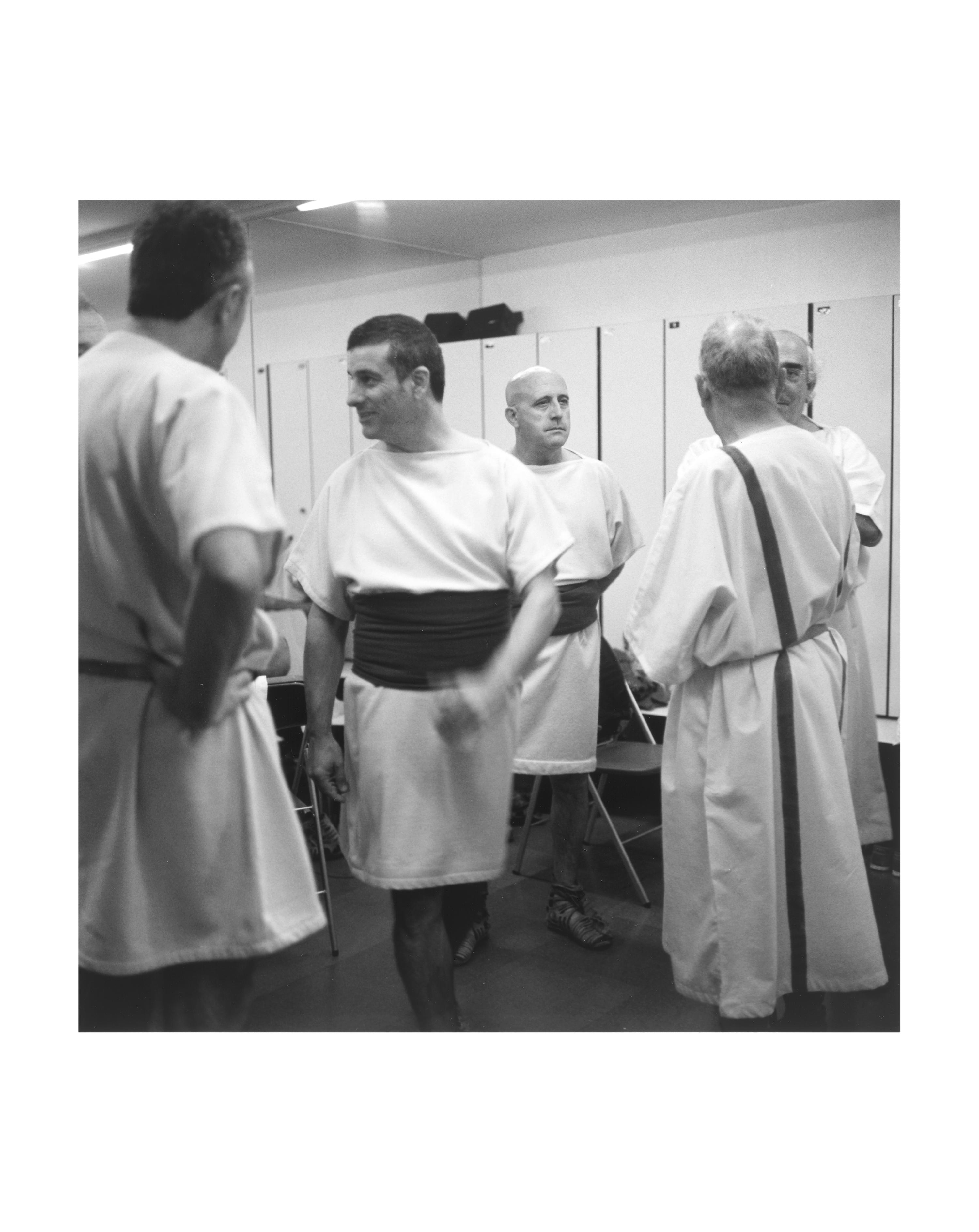 J. M. García, E. Samper, F. Gabarrón, slaves; M. Ciutat, eques & J. M. Sánchez Mazas, citizen; 'Convivium', Assoc. Projecte Phoenix, dressing rooms at Caixaforum, Barcelona, 29 September 2007