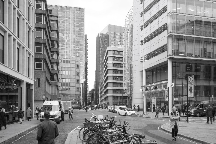 Ropemaker St. with Moorgate and Finsbury Pavement from South Pl.