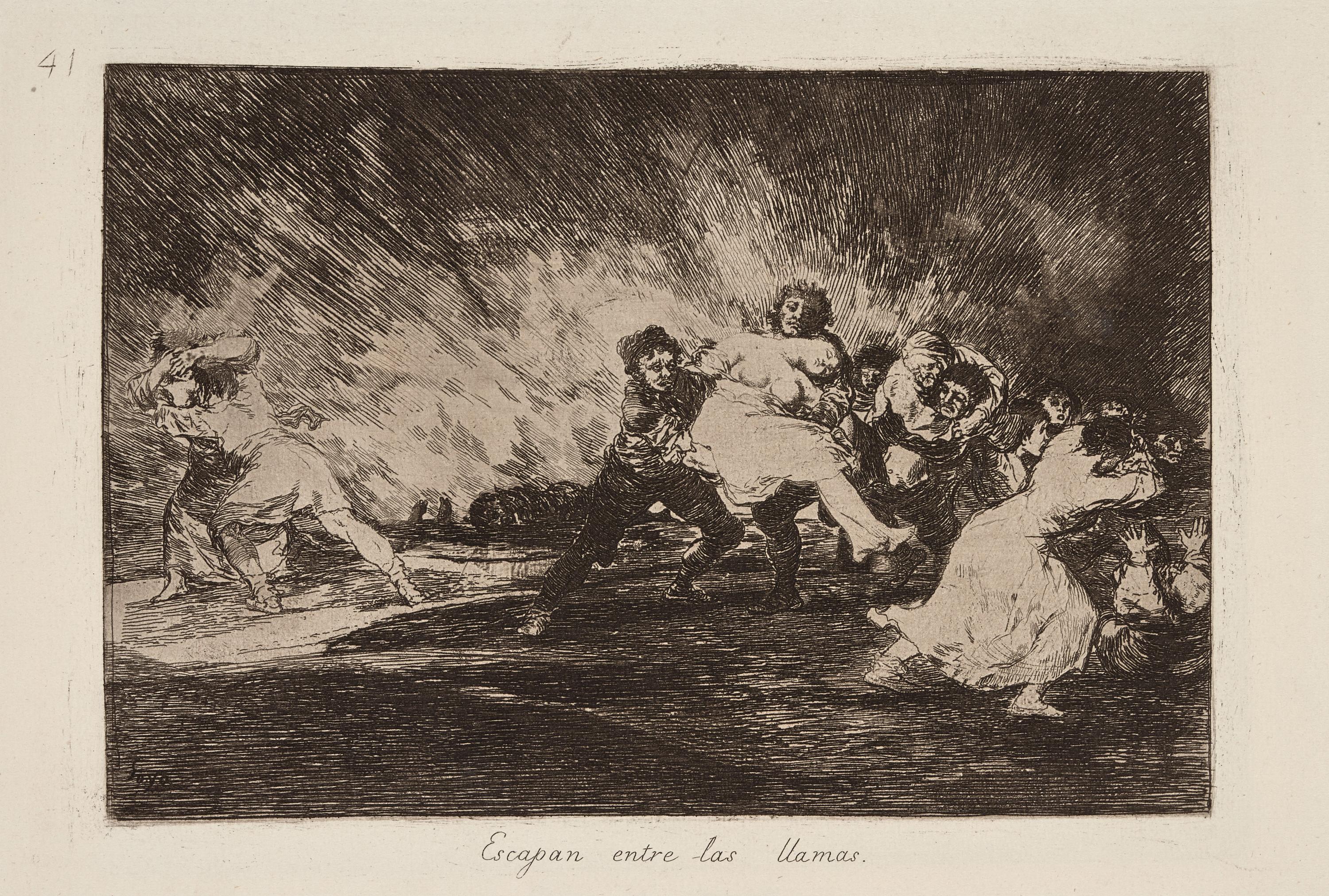 Escapan entre las llamas [They escape through the flames]