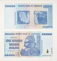 100 trillones. Currency devaluation, Zimbabwe Reserve Bank bill