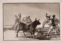 Desjarrete de la canalla con lanzas, medias-lunas, banderillas y otras armas [The Rabble Hamstring the Bull with Lances, Sickles, Banderillas and Other Arms]