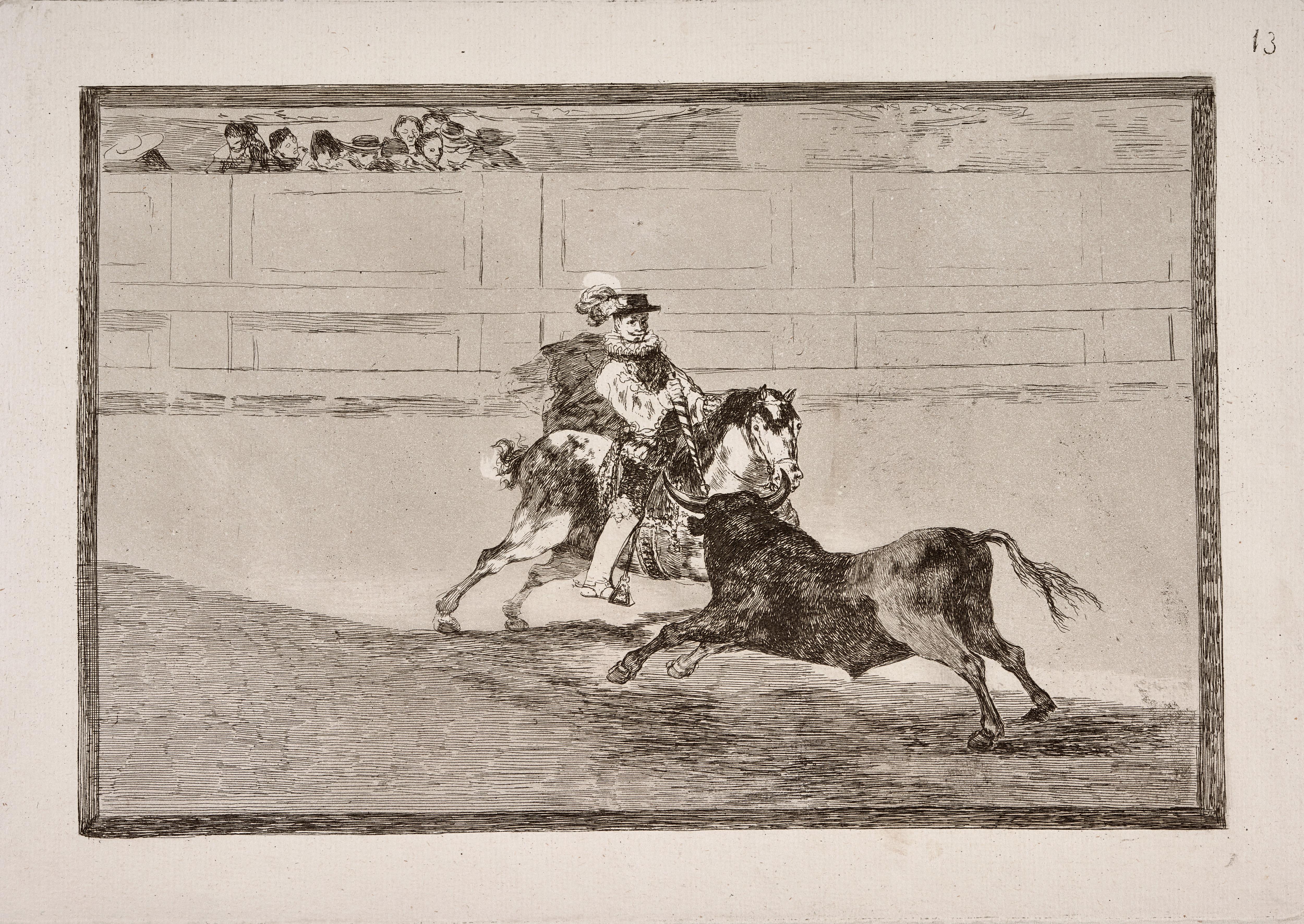 Un caballero español en plaza quebrando rejoncillos sin auxilio de los chulos [A Spanish Mounted Knight in the Ring Breaking Short Spears without the Help of Assistants]