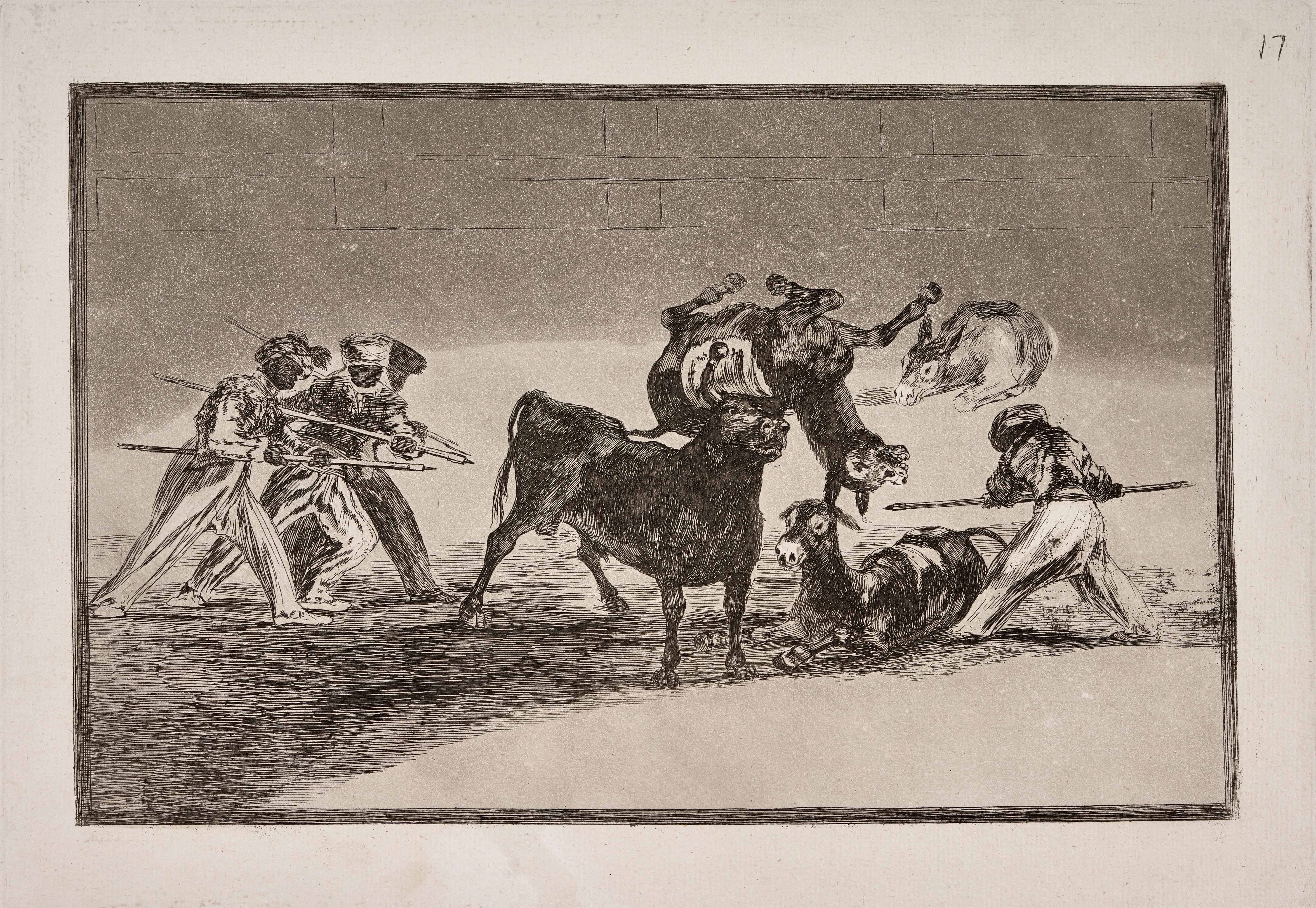 Palenque de los moros hecho con burros para defenderse del toro embolado [The Moors Use Donkeys as a Barrier to Defend Themselves against the Bull Whose Horns have been Tipped with Balls]