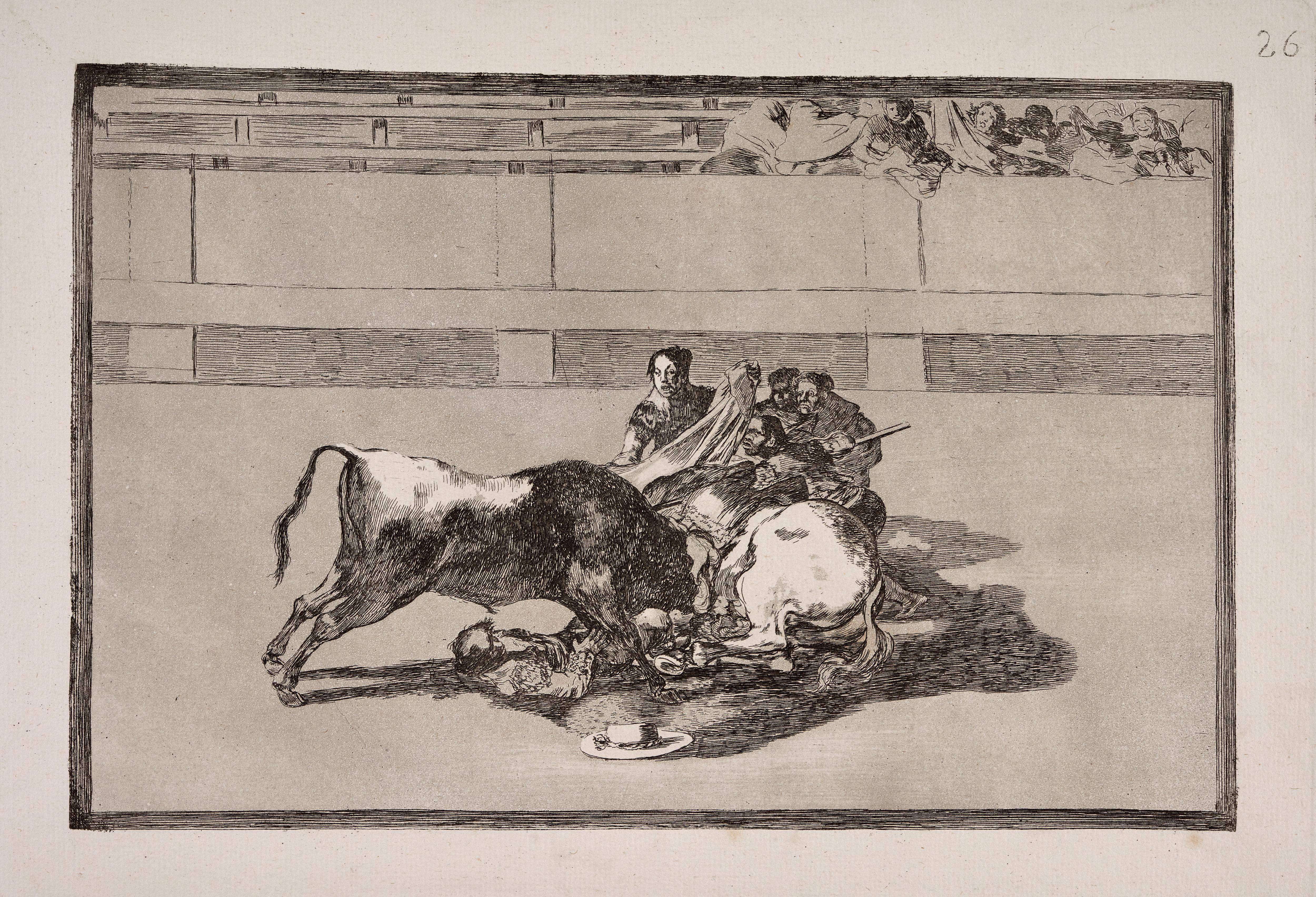 Caida de un picador de su caballo debajo del toro [A Picador is Unhorsed and Falls under the Bull]