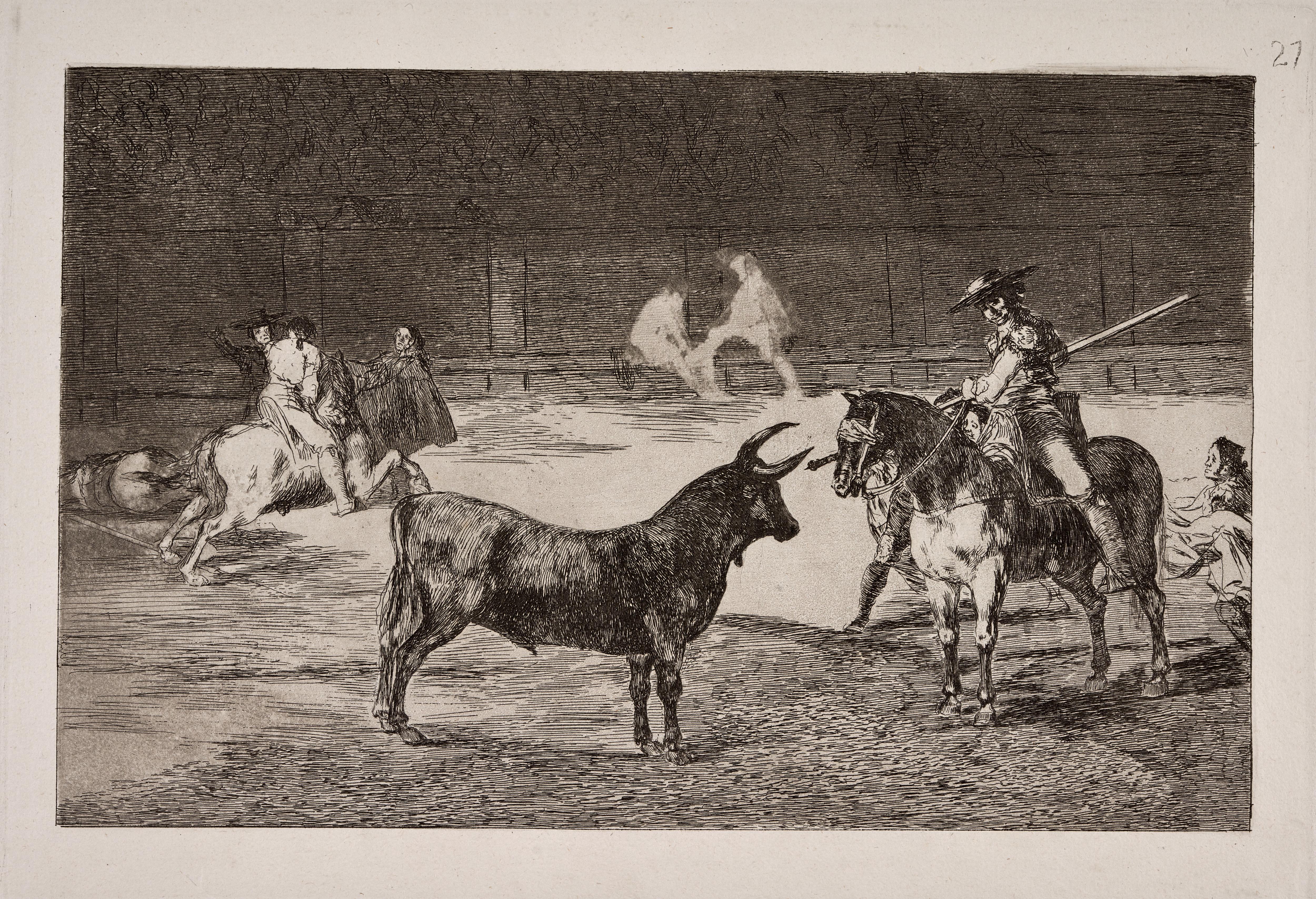 El célebre Fernando del Toro, barilarguero, obligando á la fiera con su garrocha [The celebrated Picador, Fernando del Toro, Draws the Fierce Beast on with His Pique]