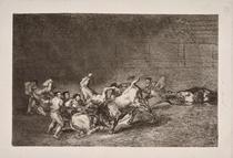 Dos grupos de picadores arrollados de seguida por un solo toro [Two Teams of Picadors Thrown One after the Other by a Single Bull]