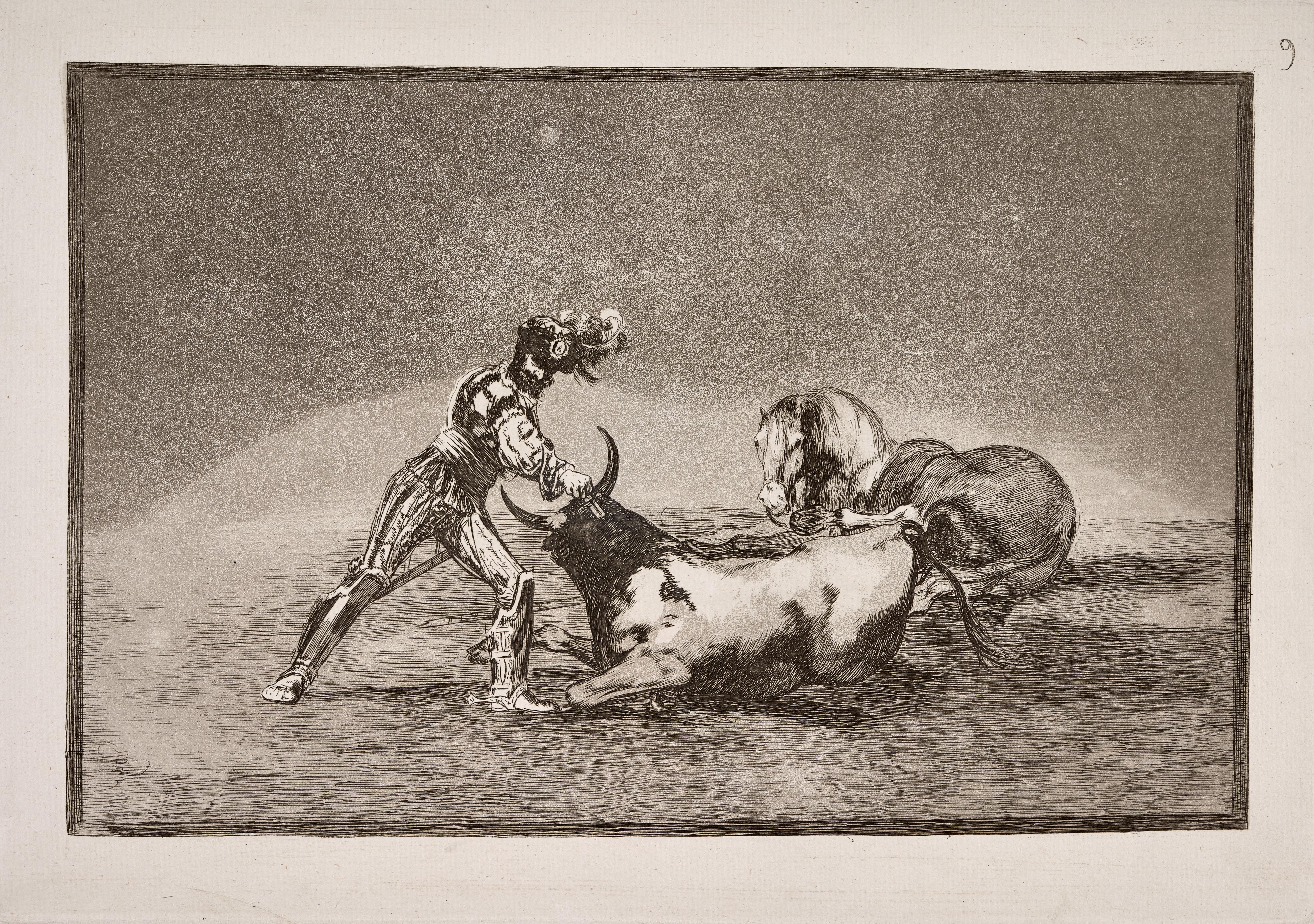 Un caballero español mata un toro despues de haber perdido el caballo [A Spanish Knight Kills the Bull after Having Lost His Horse]