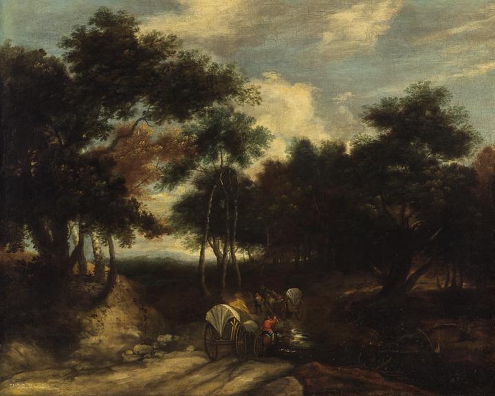 Paisaje con carretas en un vado - Anónimo holandés (c. 1700)
