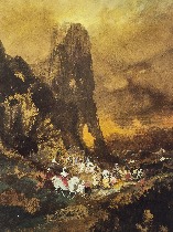 Caravana en un paisaje con tormenta