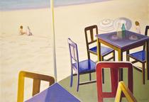 Composición con mesas y sillas en una playa [Composition with Tables and Chairs on a Beach]