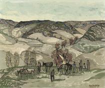 Paisaje con personajes y caballerías