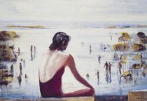 Bañista y playa blanca