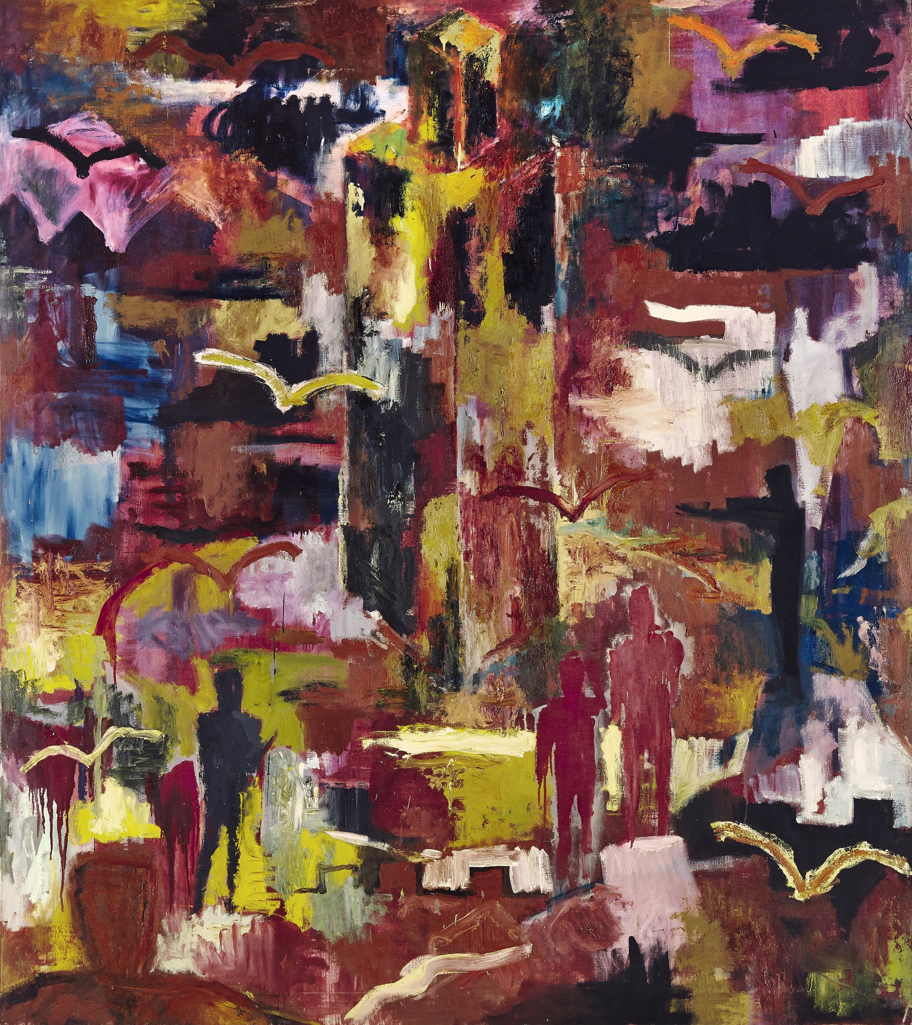 Torre, figuras y pájaros [Tower, Figures and Birds]