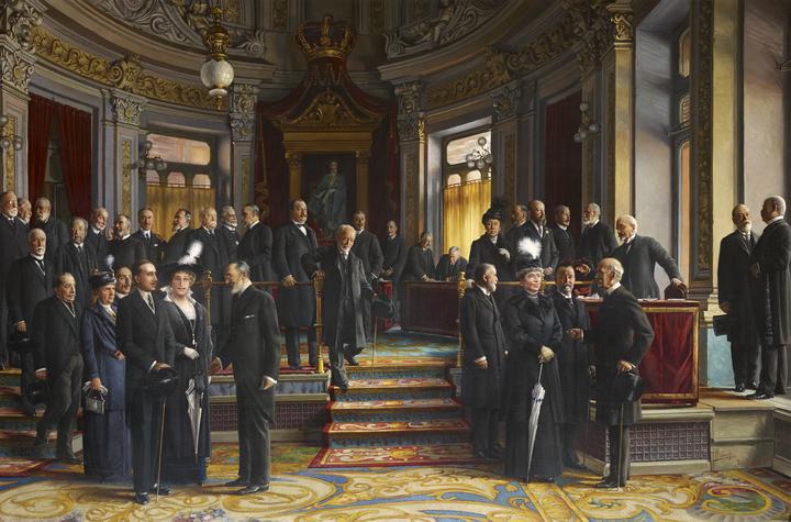 Visita al Banco de España de los reyes Alfonso XIII y Victoria Eugenia el 28 de mayo de 1915