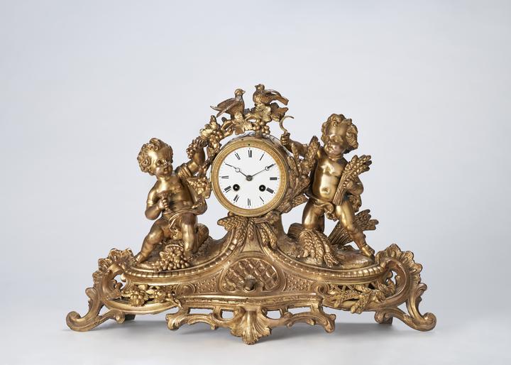 Allegory of Summer and Autumn (c. 1875), gilded bronze table clock